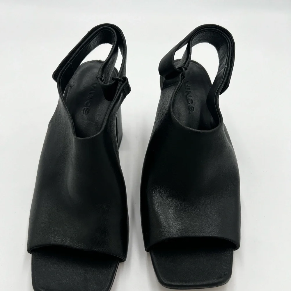 Women's Vince Niara Block Heel‎ Slingback Sandal In Black size 5.5M